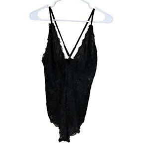 Sexy Black Floral Lace Lingerie Bodysuit Size Large
